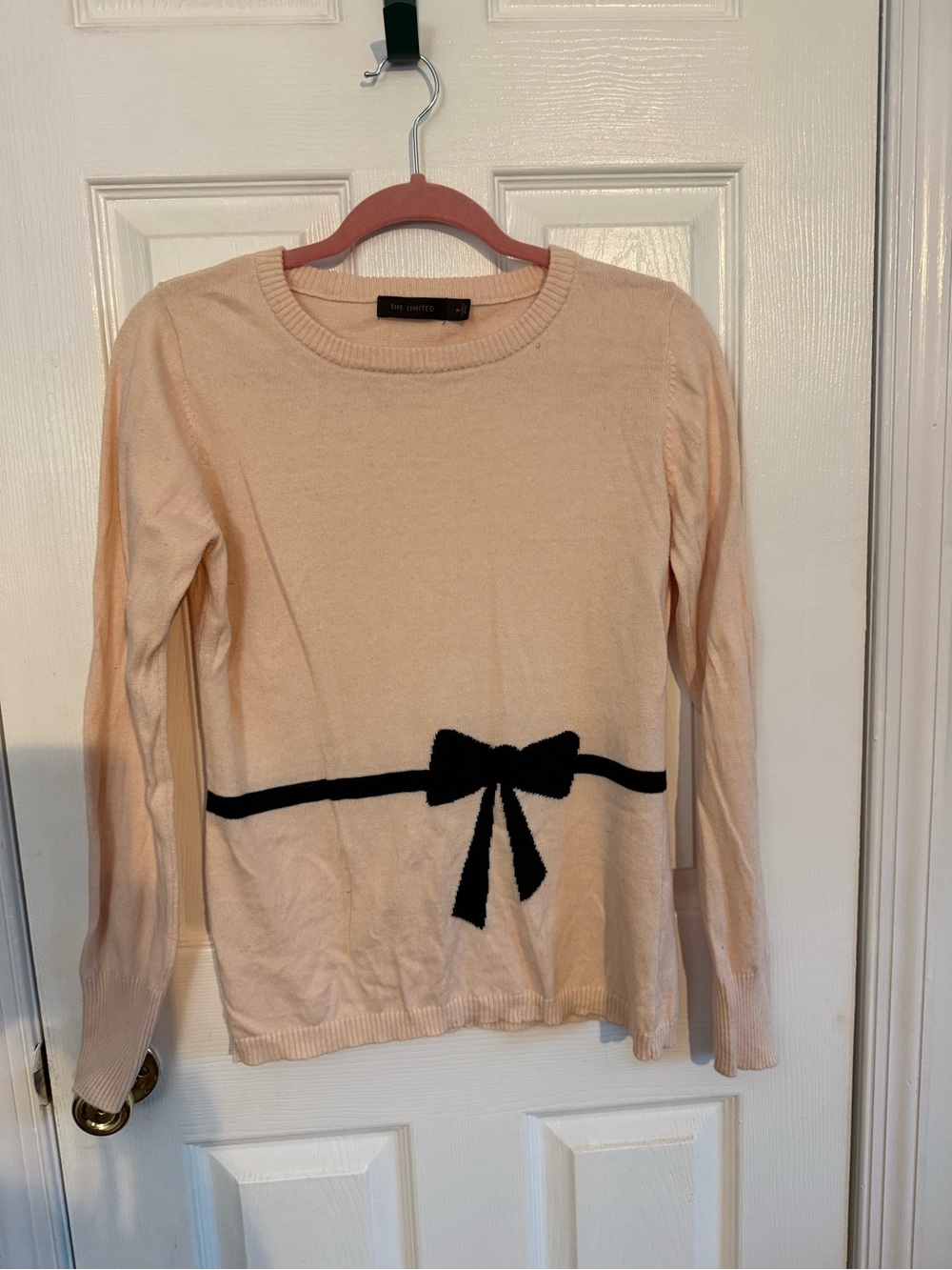 The Limited Cream Sweater with Black Bow Waist Detail